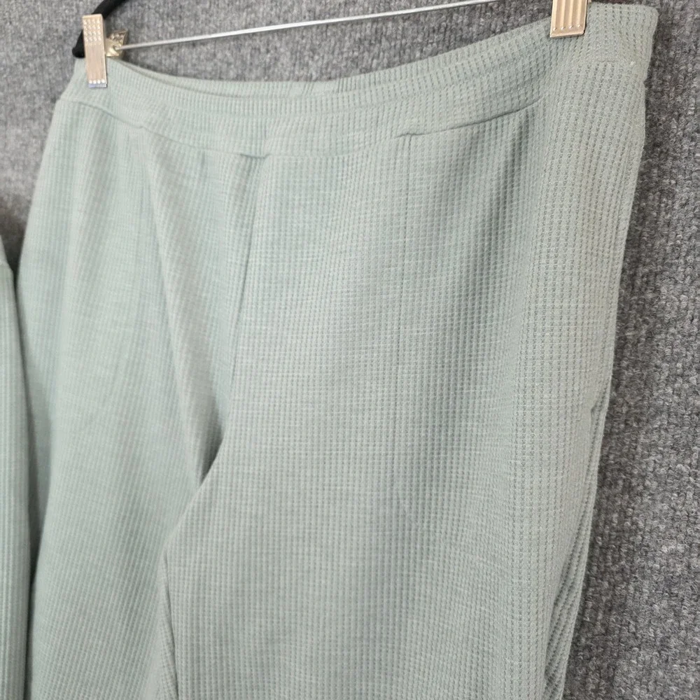 Soma Pajamas Set L Green Waffle Knit Henley‎ Thermal Top Pants Lounge Sleepwear